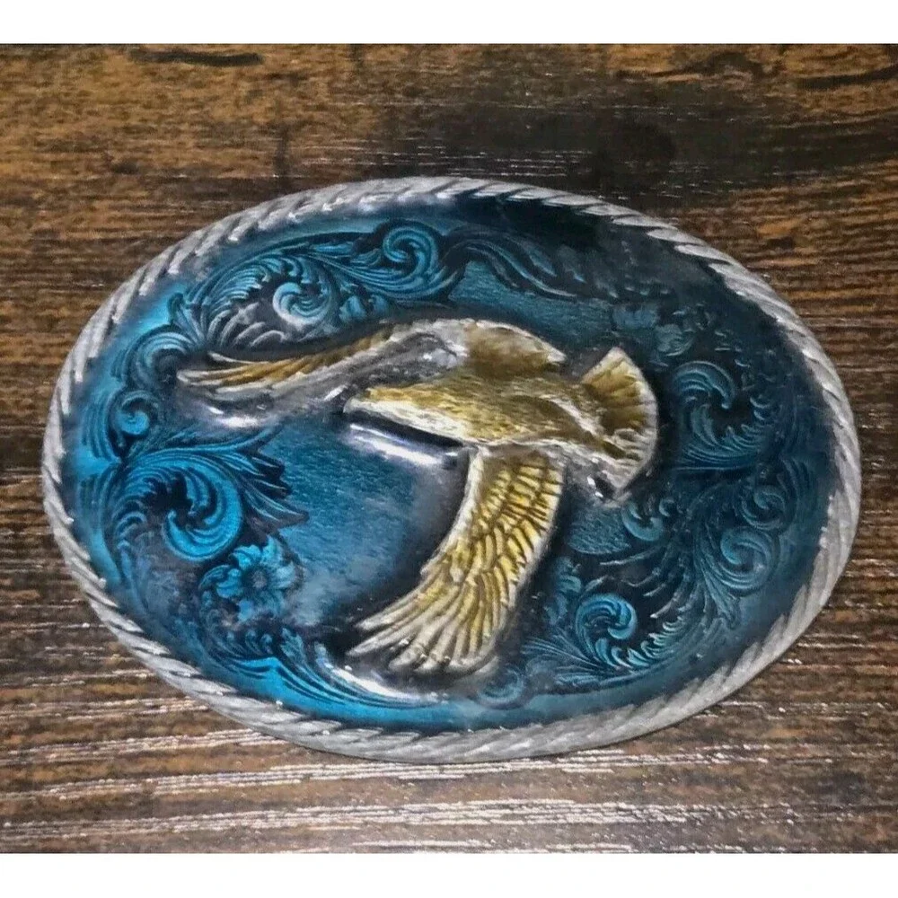 Soaring Eagle‎ Blue Enamel Belt Buckle C+J 1985 #1064